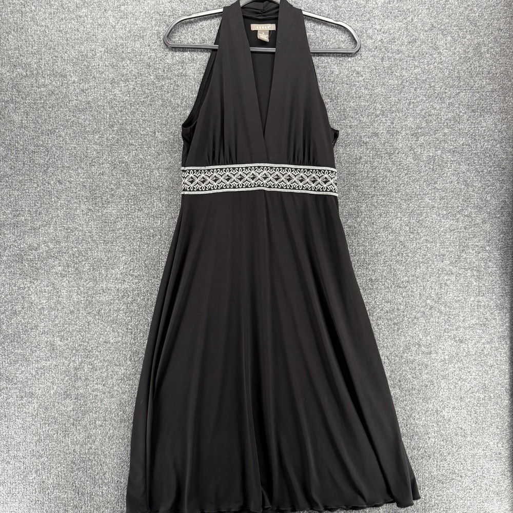 Kenar 90s Dress Womens M Black Jersey Knit Halter Babydoll Midi Flowy Cocktail